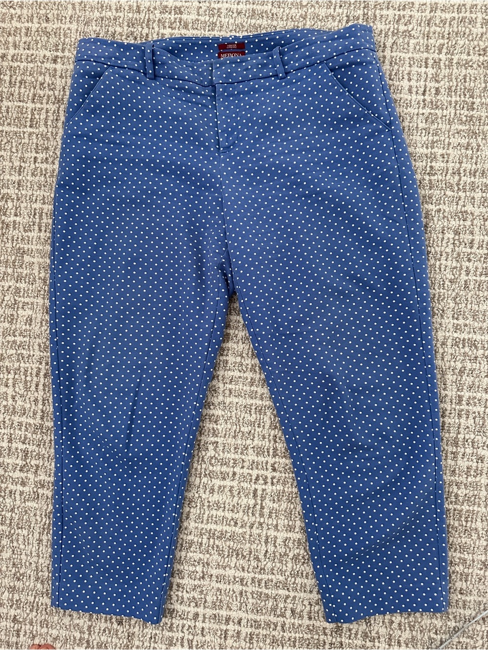 Merona Light Blue White Polka Dot Ankle Length Women's Trousers, Sz 16 Preowned